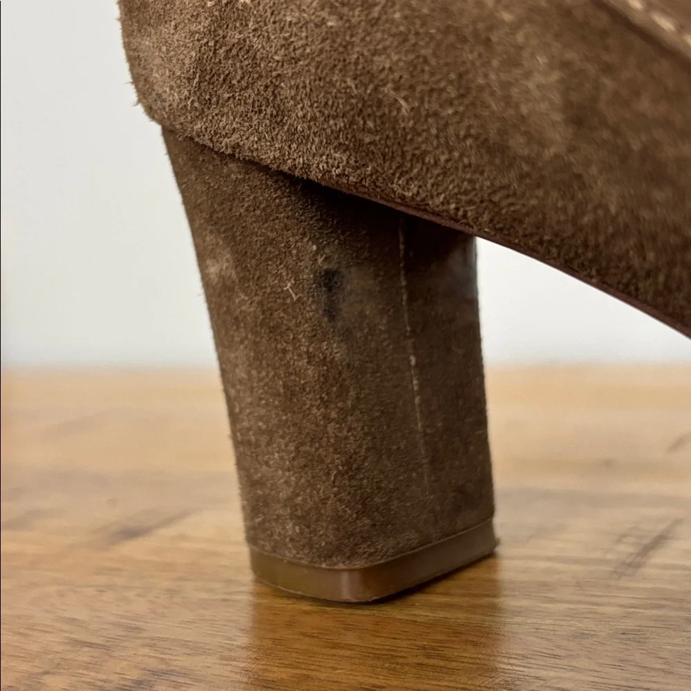 Tory Burch Y2K Salem Brown Suede Pumps with Gold-tone Chain Detail size 9.5 - Picture 8 of 12